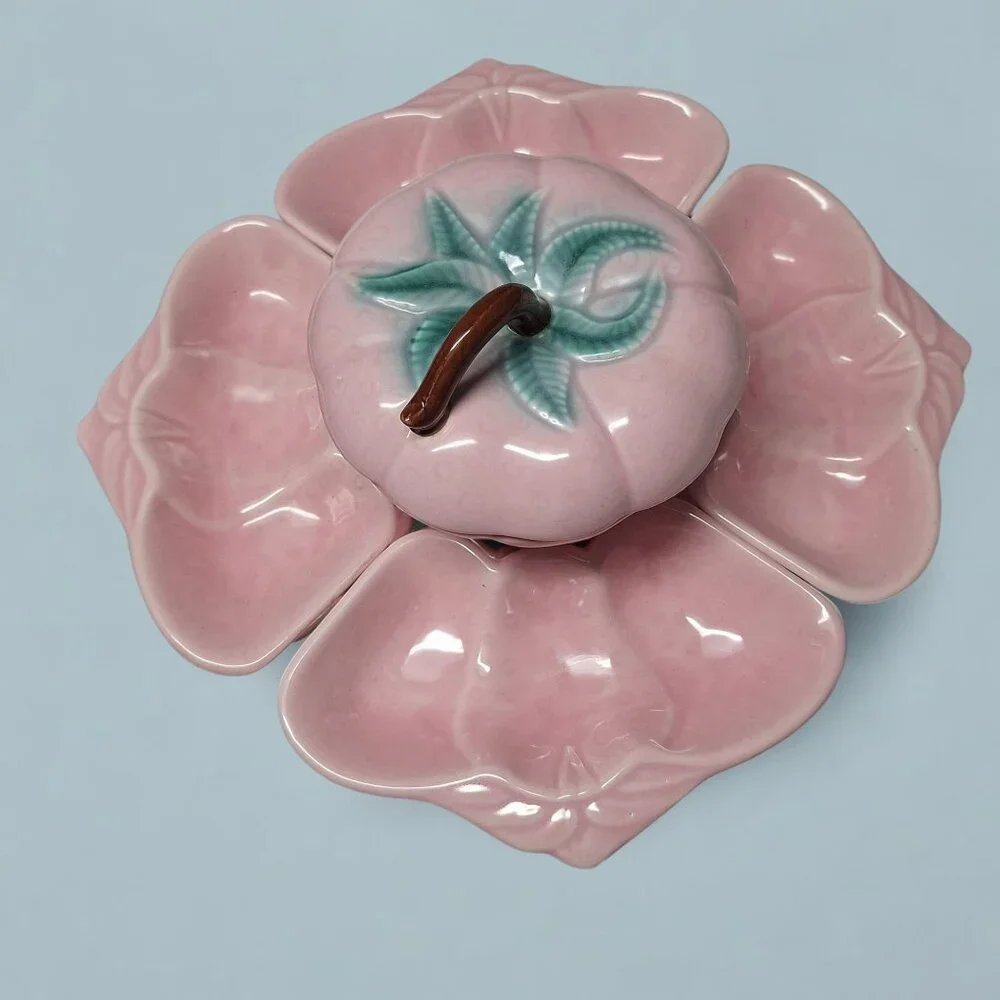 Belmar‎ Vintage Pink Strawberry Ceramic Shaped Serving Set Dip Veggie 6 Pieces